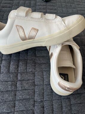 Veja Women White Sneakers with Rose Gold V Logo